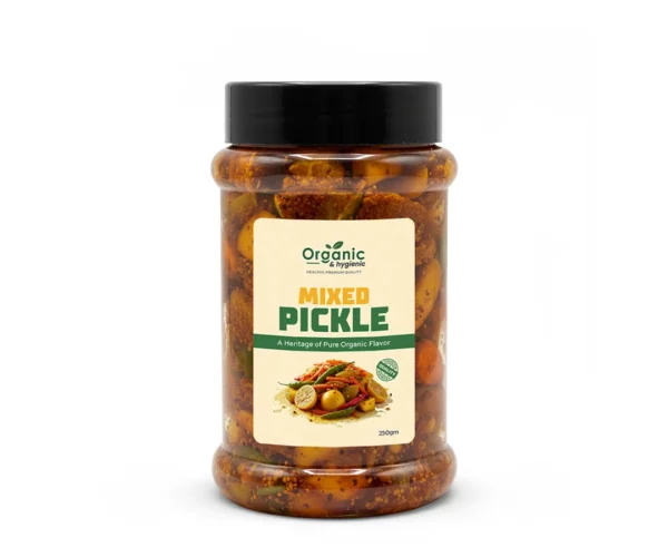 Best Mixed Pickle in Pakistan – Organic & Hygienic. Authentic mixed pickle from Organic & Hygienic, made for everyday meals and available in 250gm, 500gm and 1000gm sizes across Pakistan.